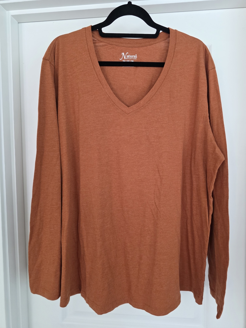 NWT Natural Reflections Everyday V-Neck Long Sleeve Tee 3X Baked Clay